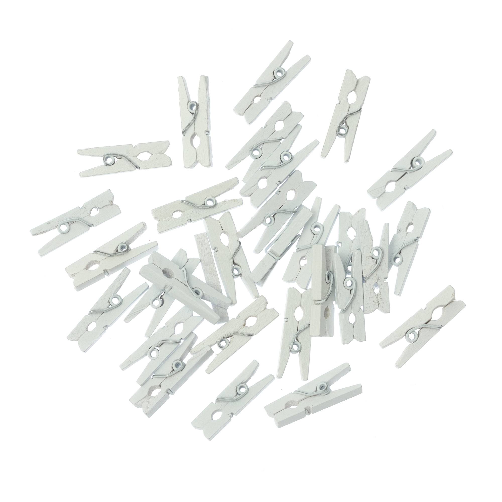 Mini White Wooden Pegs 30 Pack