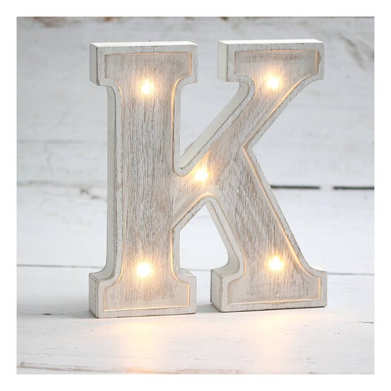 White-Washed Wooden LED Letter K 21cm