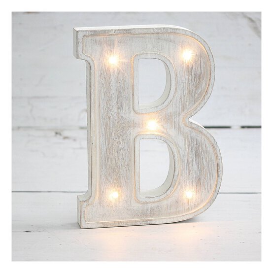 White-Washed Wooden LED Letter B 21cm