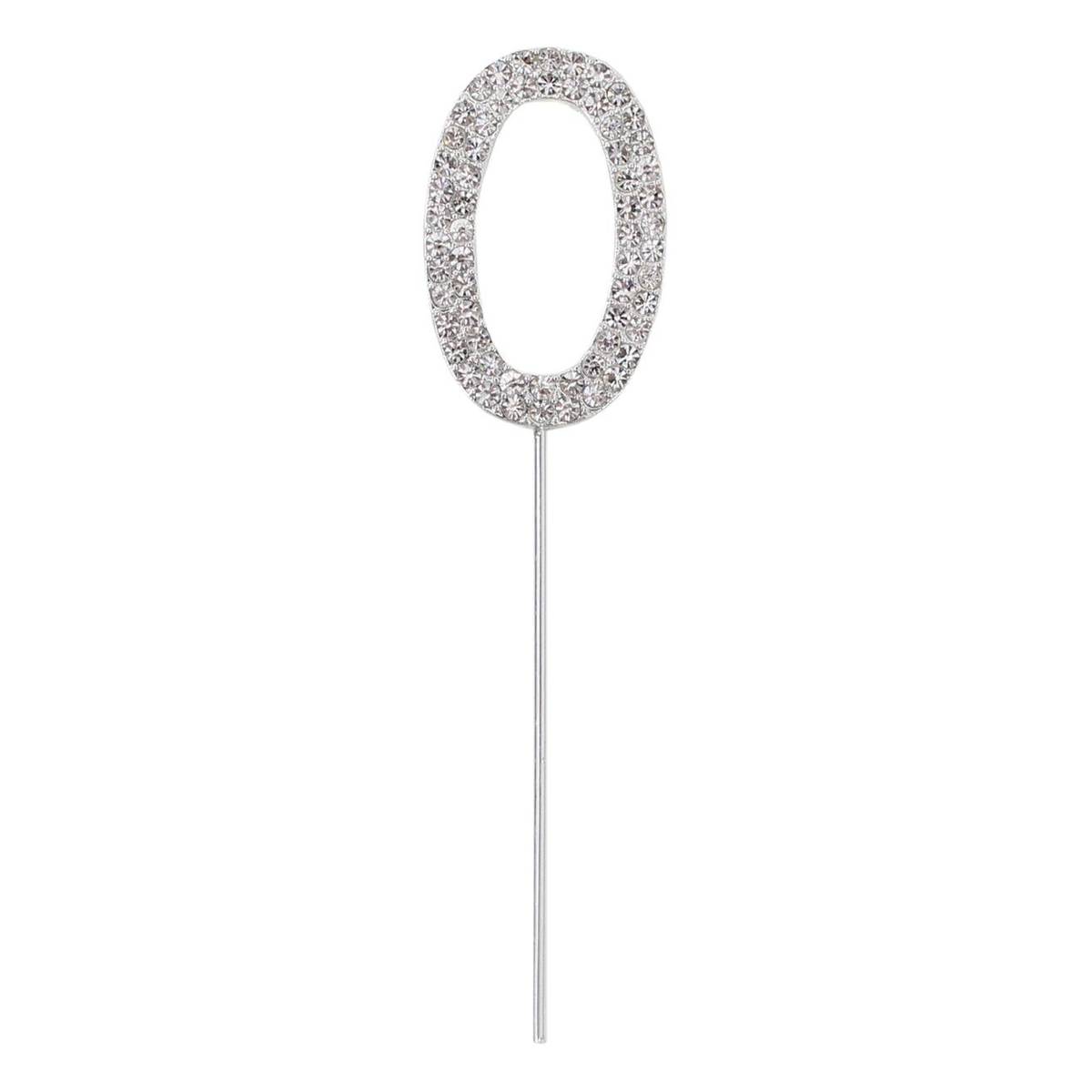 Silver Diamante Number 0 Cake Pick