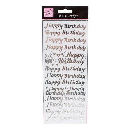 Anita's Silver Happy Birthday Outline Stickers