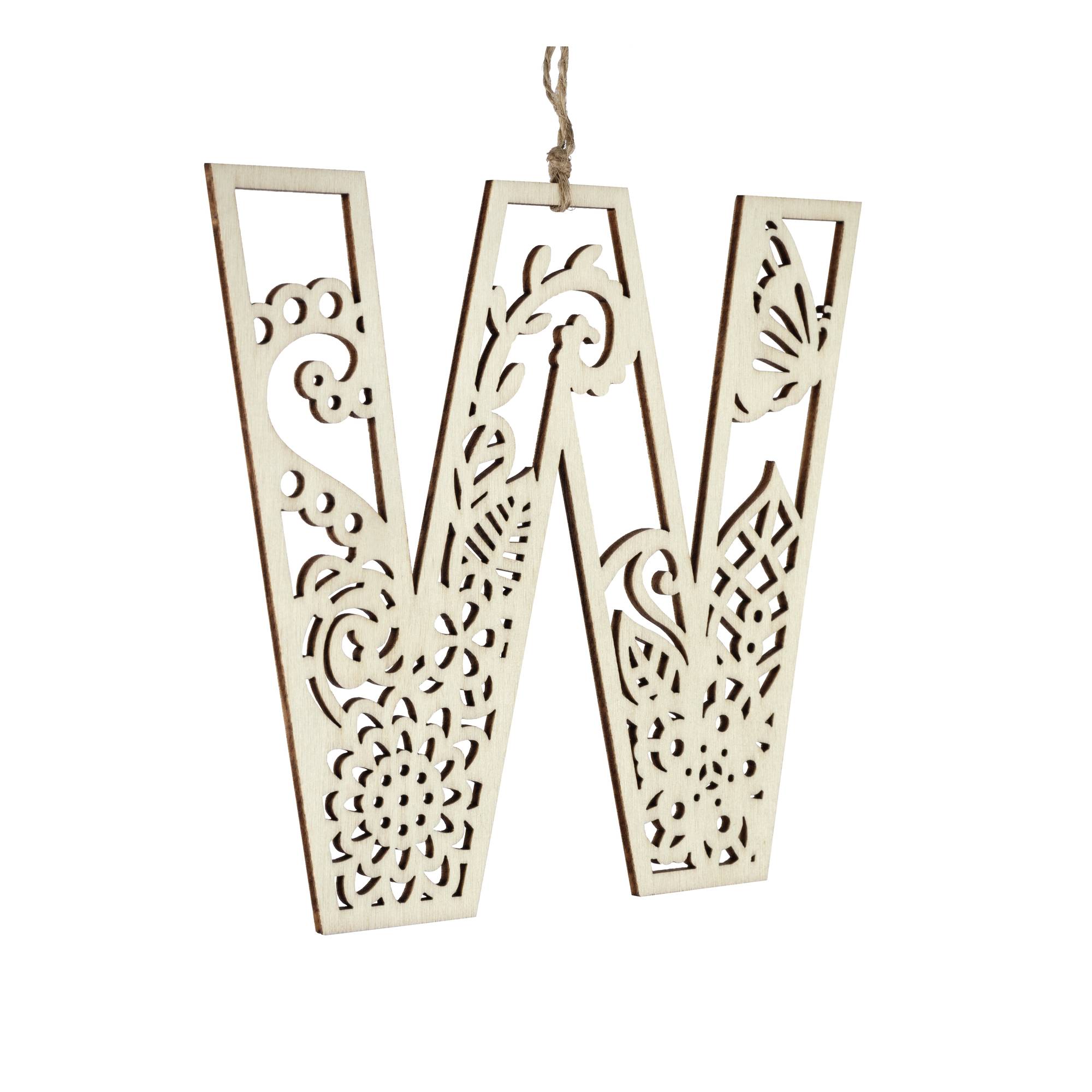 Wooden Filigree Hanging Letter W 12cm