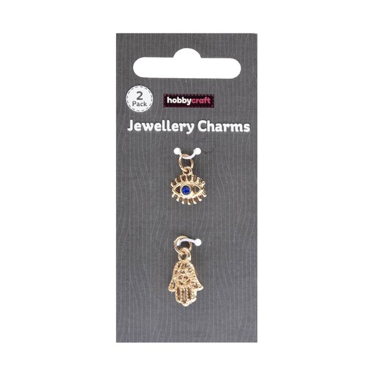 Gold Eye and Hand Jewellery Charms 2 Pack