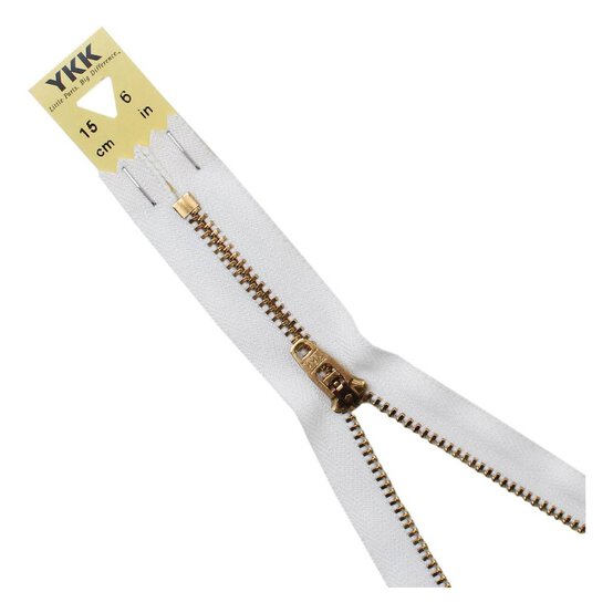 YKK White Brass Jeans Zip 15cm