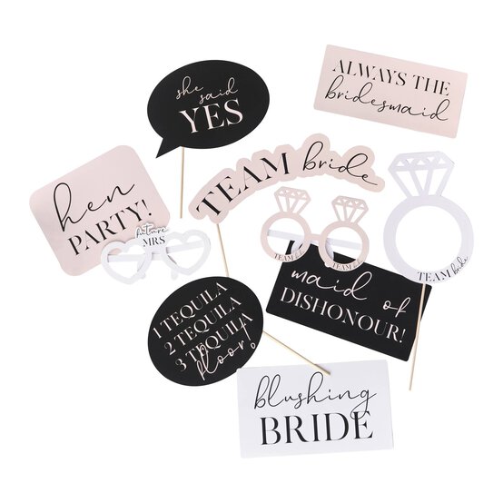 Ginger Ray Pink and Black Hen Party Photo Booth Props 10 Pieces