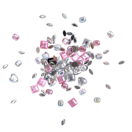 Pink and Silver Assorted Multi Shape Gems 90g