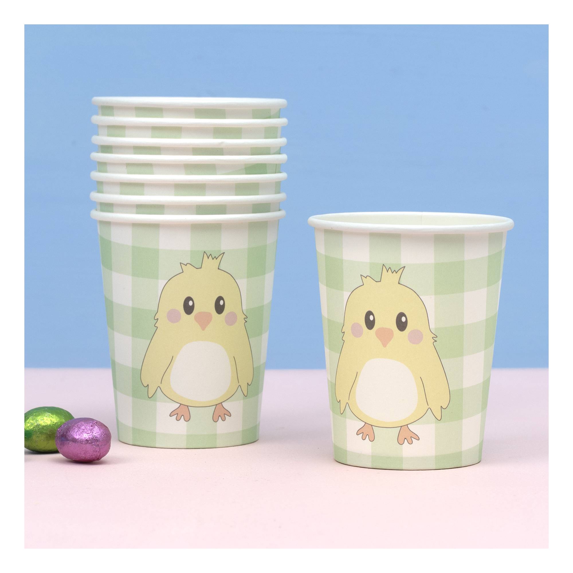 Chick Gingham Paper Cups 8 Pack