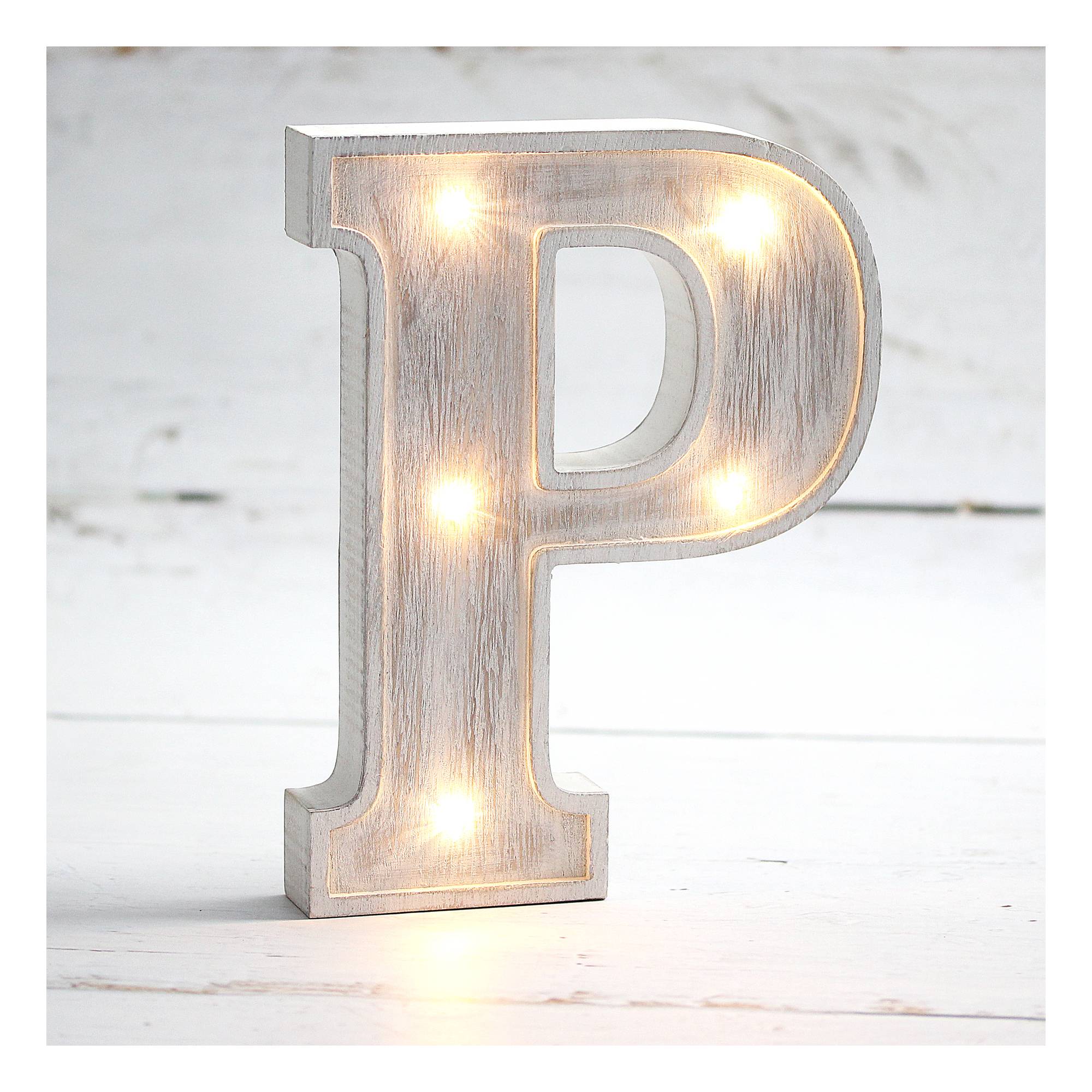 White-Washed Wooden LED Letter P 21cm