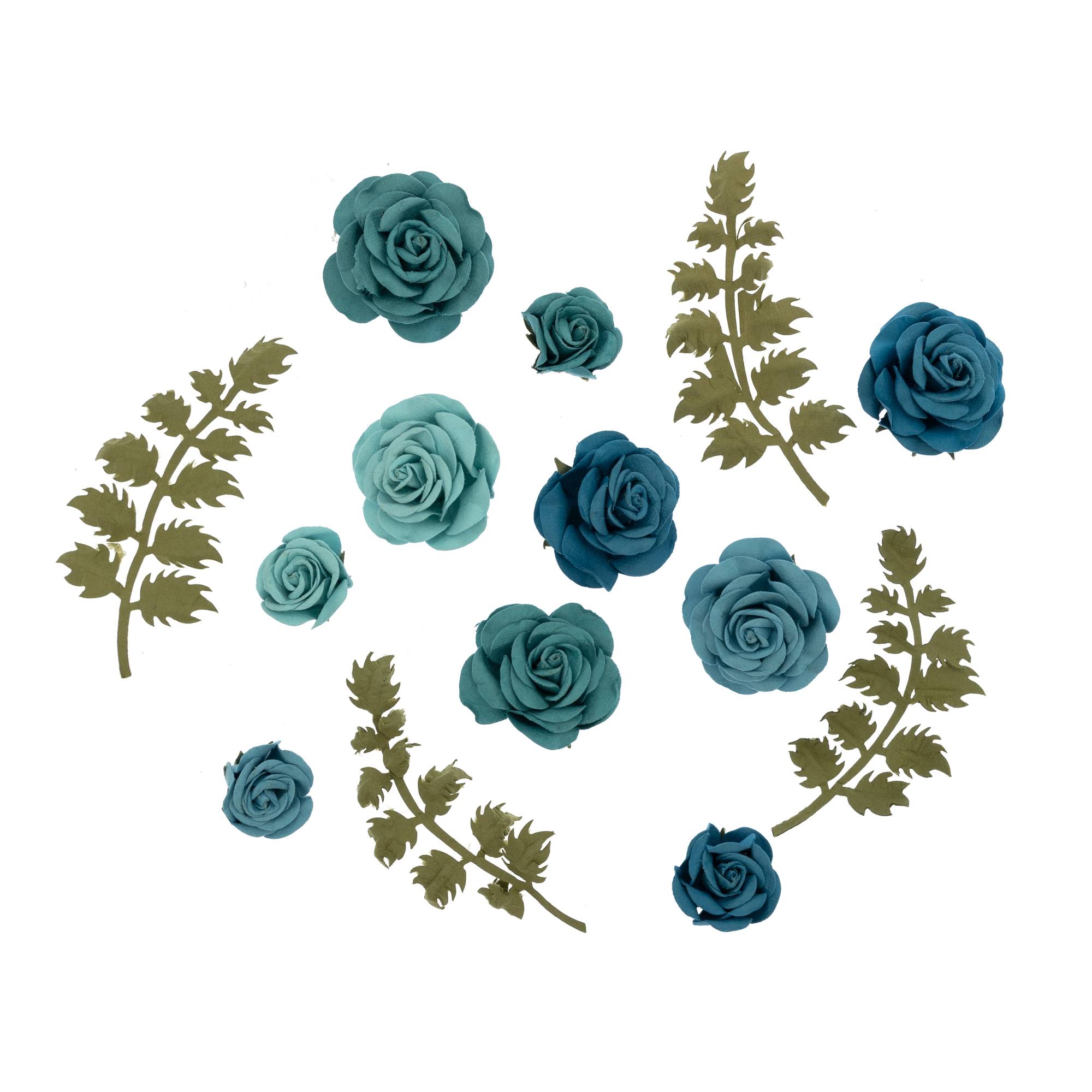 Handmade Aqua Whitny Flowers 14 Pack