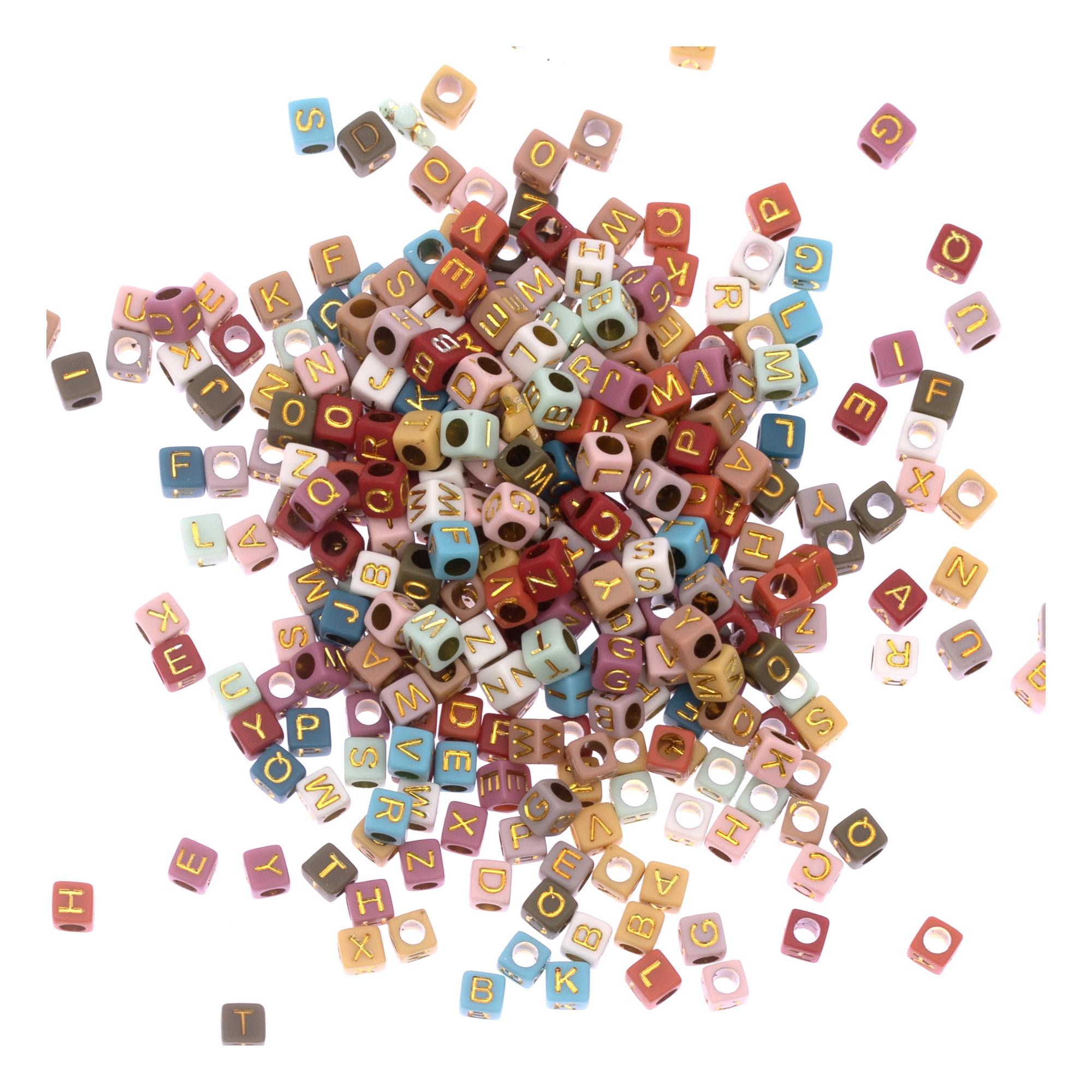 Pastel and Gold Square Alphabet Beads 50g