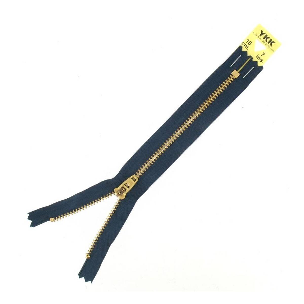 YKK Navy Blue Brass Jeans Zip 18cm