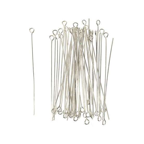 Silver Plated Eyepins 50mm 50 Pack