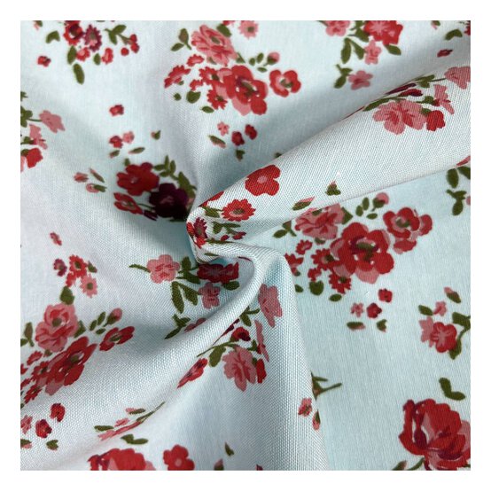 Light Blue Roses Polycotton Print Fabric by the Metre