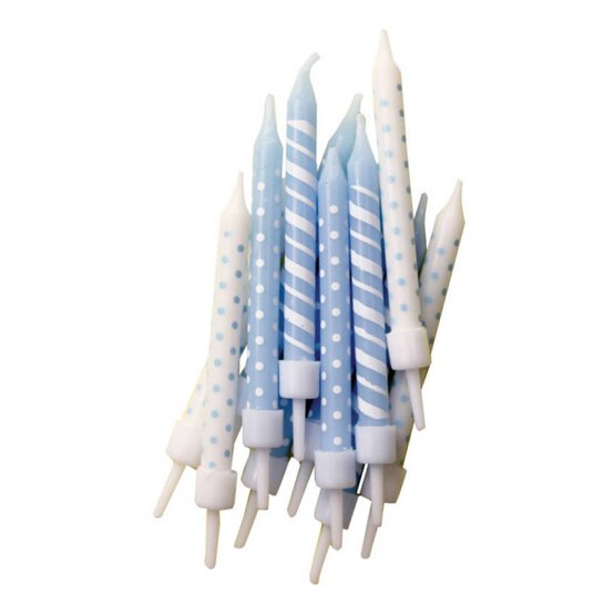 Light Blue Dot and Stripe Candles 12 Pack