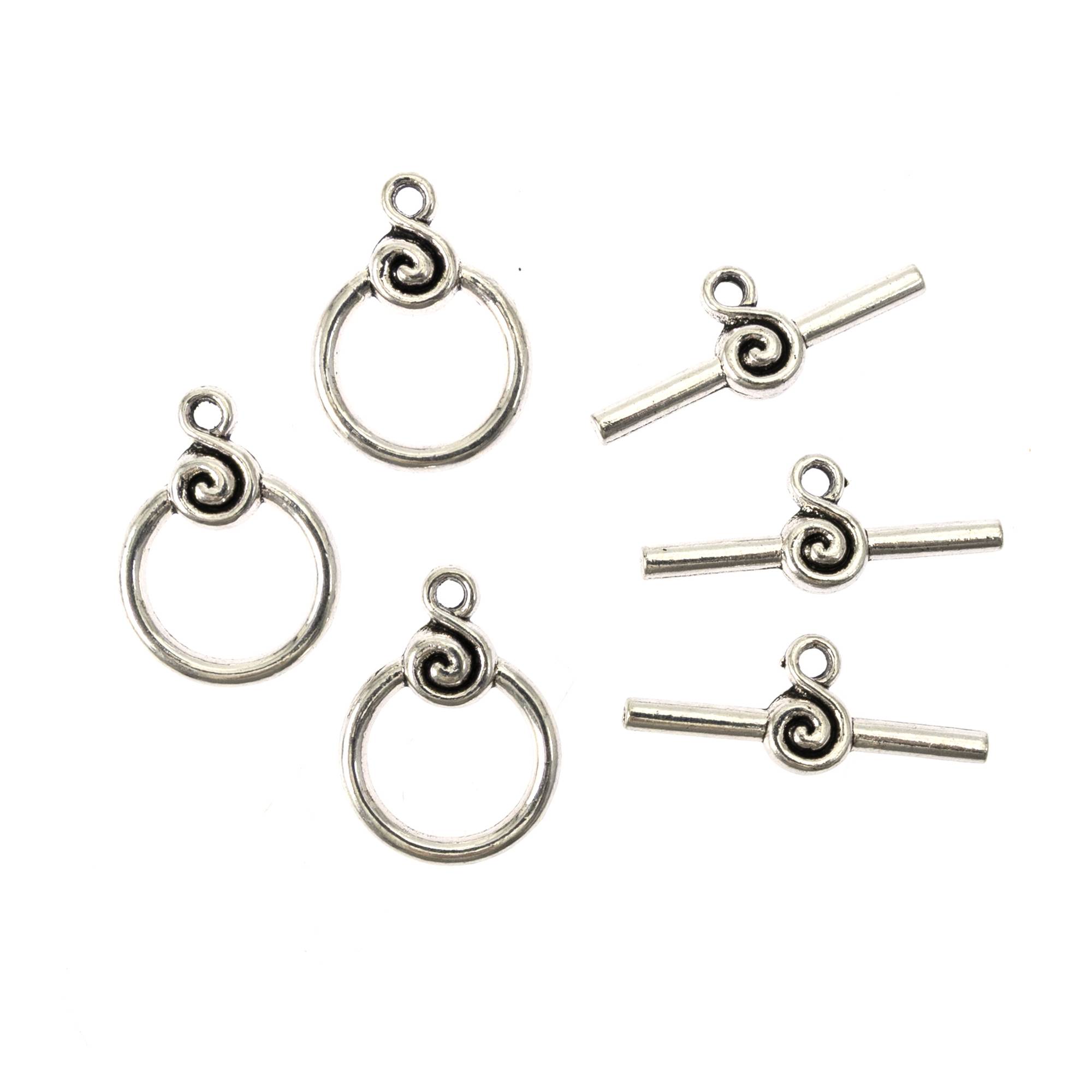 Silver-Plated Swirl Toggle Clasps 15mm 3 Pack