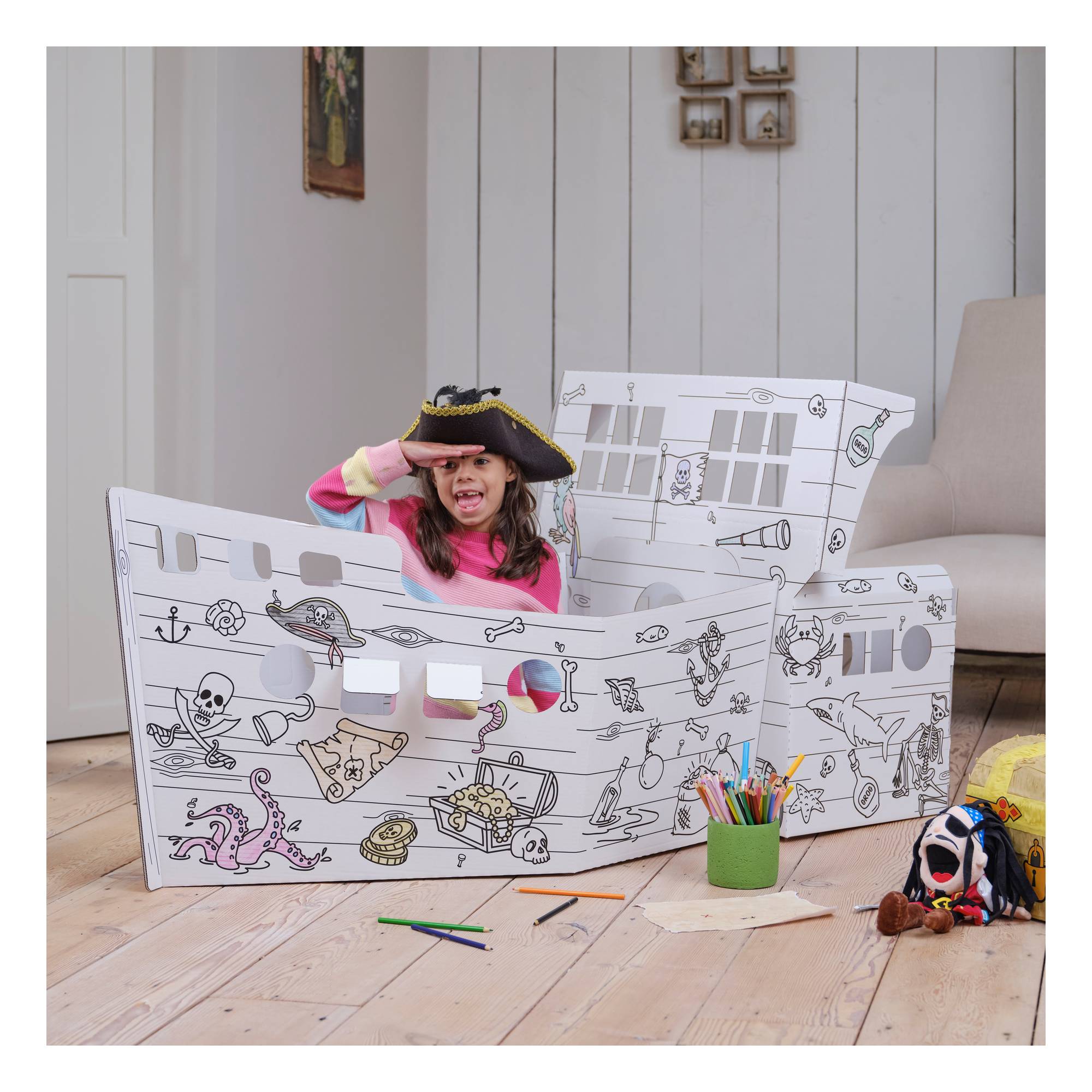 Colour-In Cardboard Pirate Ship