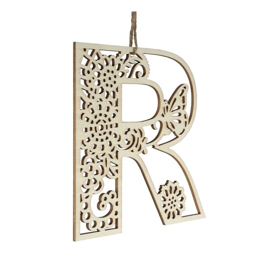 Wooden Filigree Hanging Letter R 12cm