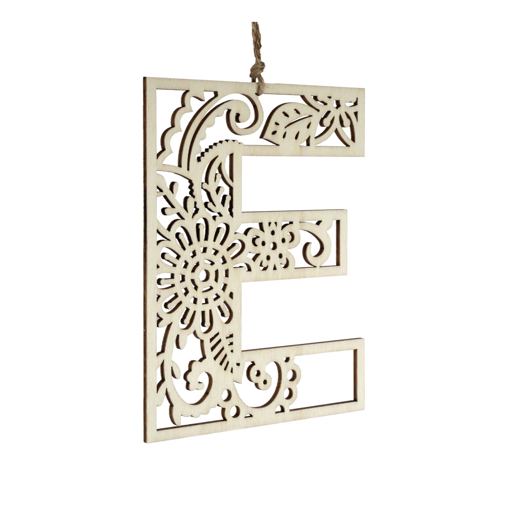 Wooden Filigree Hanging Letter E 12cm