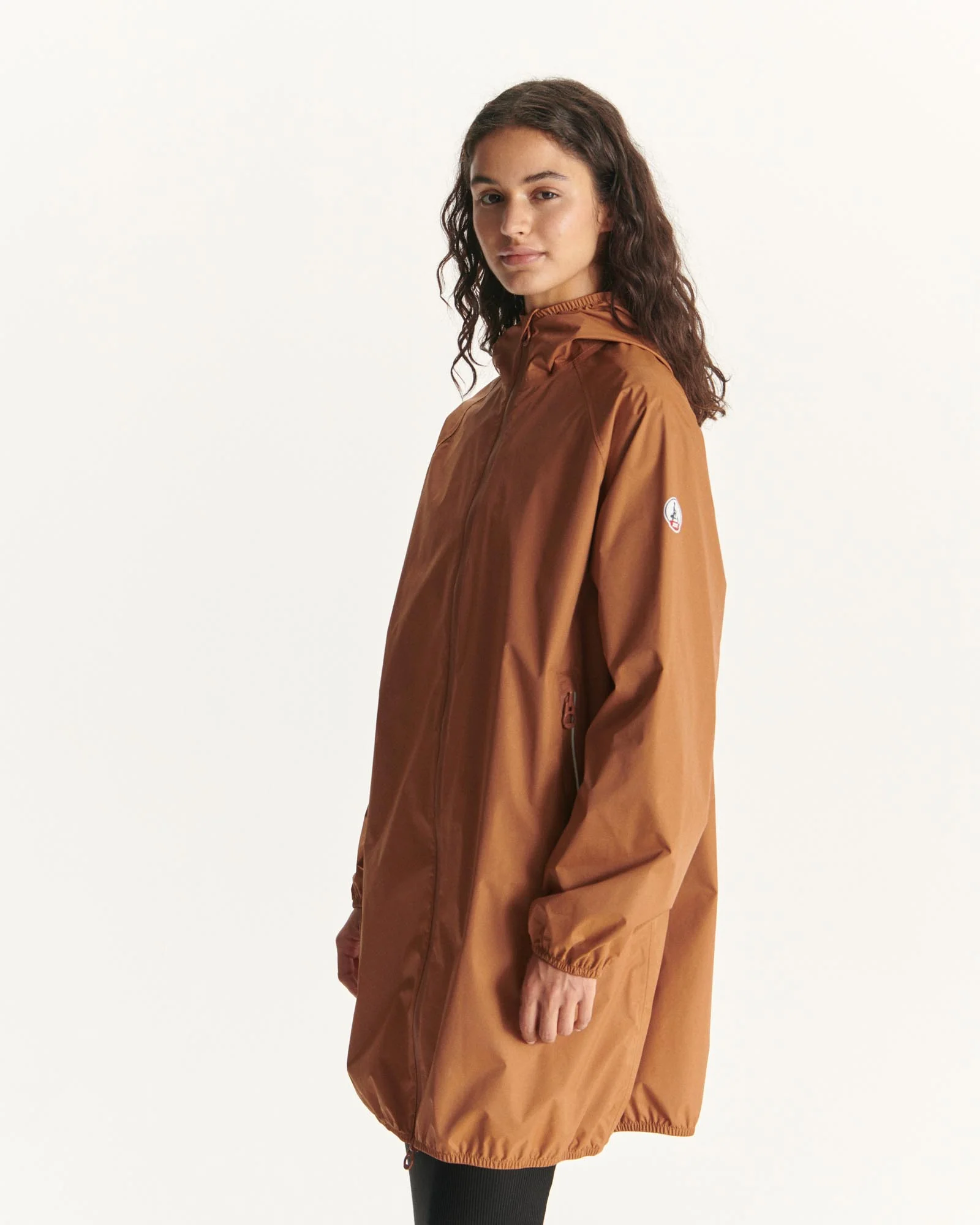 Caramel Copenhagen long hooded packable raincoat