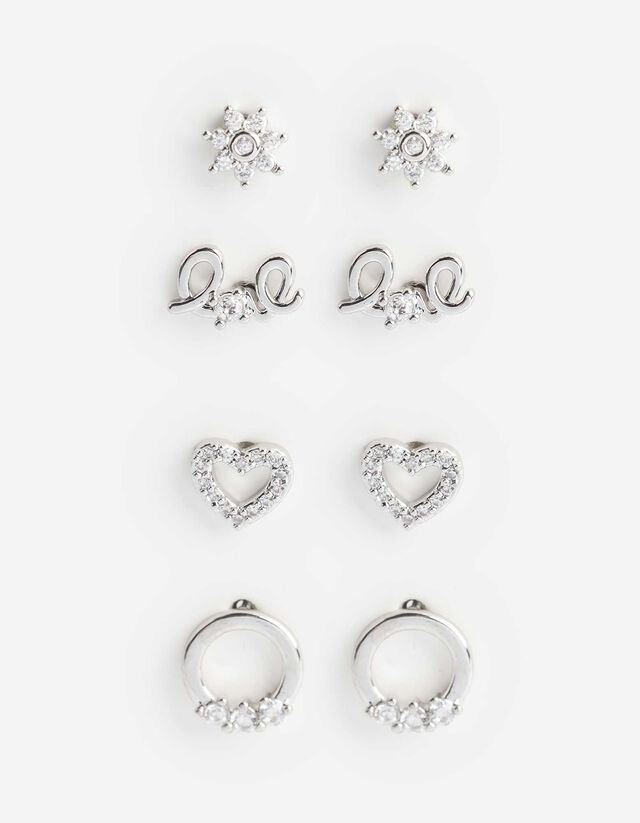 Ohrringe - 4er-Pack - silberfarben