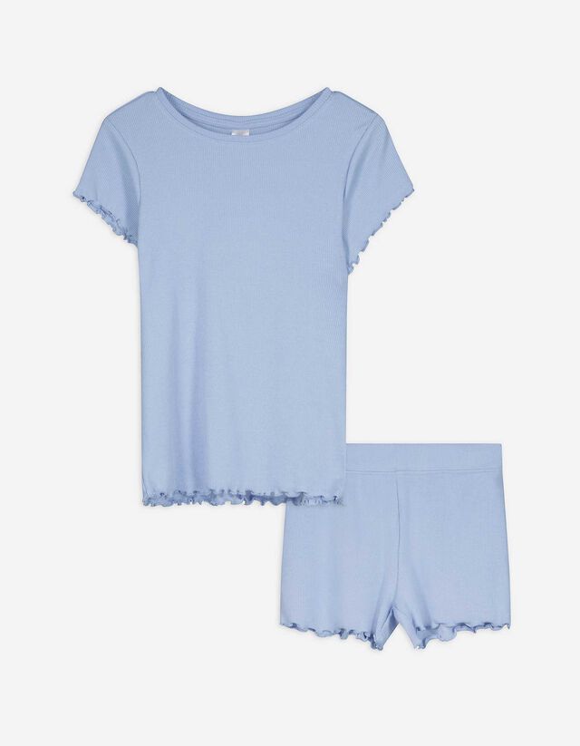 Pyjama Set aus Shirt und Shorts - einfarbig - hellblau