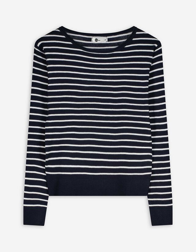 Strickpullover - Rundhals-Ausschnitt - dunkelblau