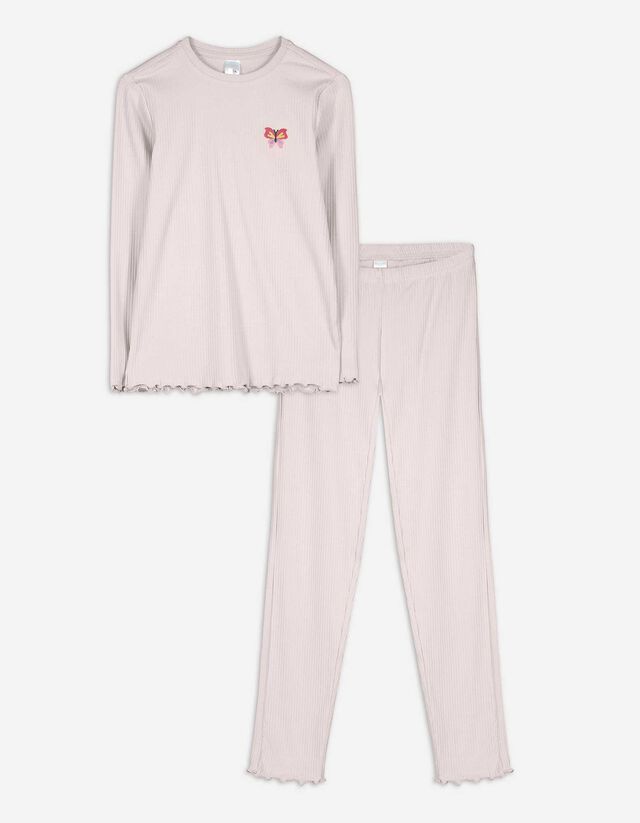 Pyjama Set aus Langarmshirt und Hose- Muschelsaum - rosa