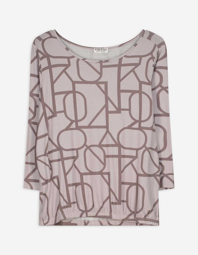 Langarmshirt - Allover-Print - beige