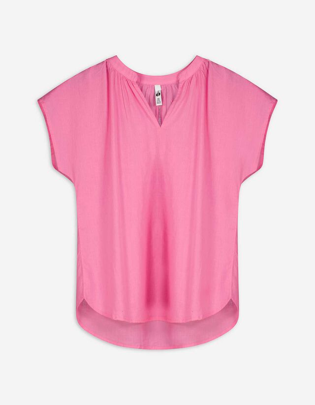 Blusenshirt - Serafino-Ausschnitt - pink