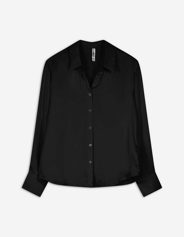 Bluse - Satin - schwarz