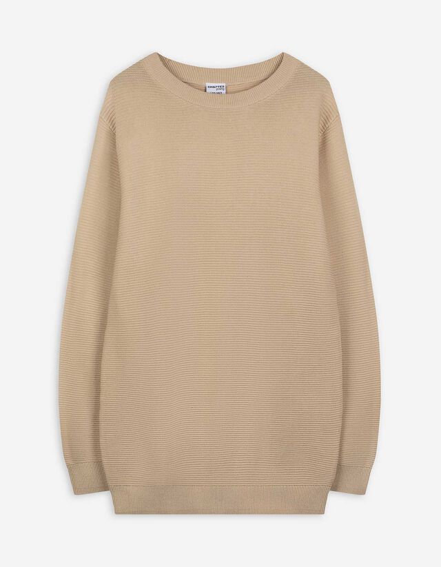 Pullover - Gerippt - beige