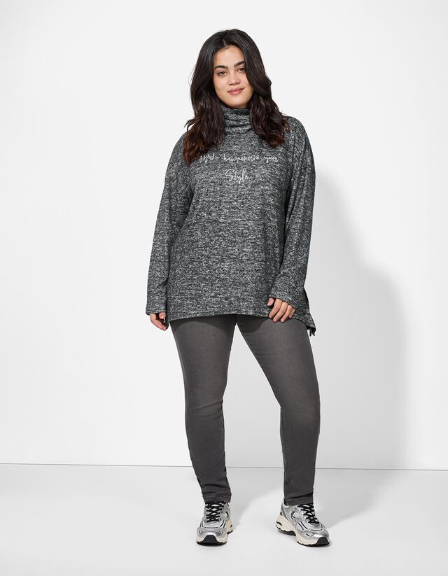 Langarmshirt - Stickerei - schwarz