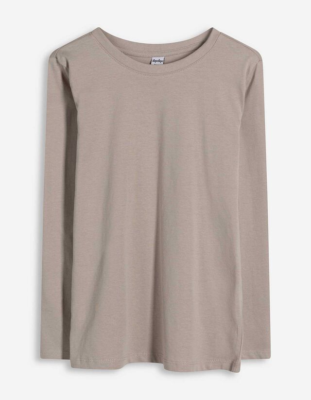 Langarmshirt - Baumwolle - beige