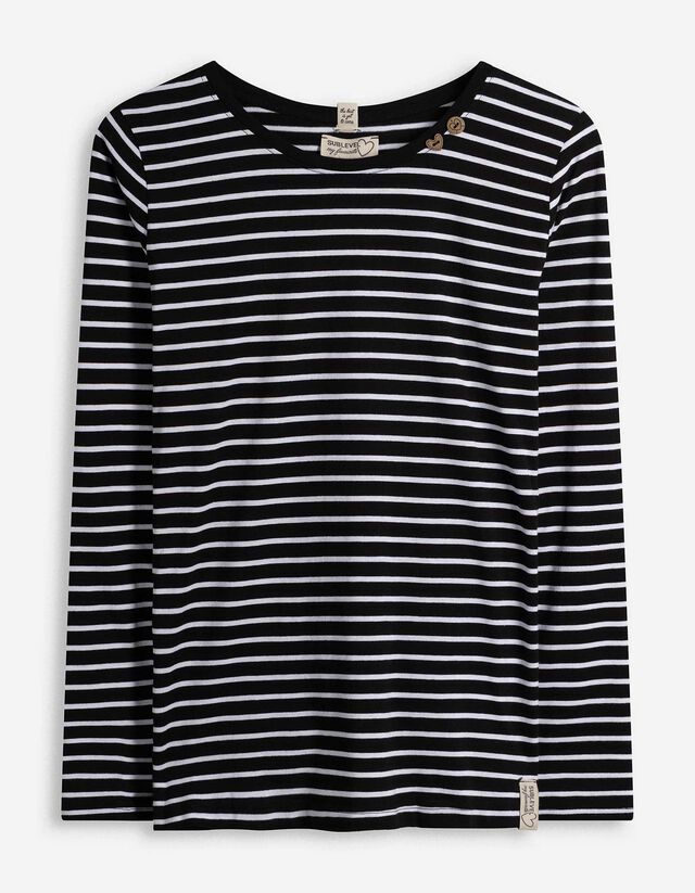 Langarmshirt - Zierkn&ouml;pfe - schwarz