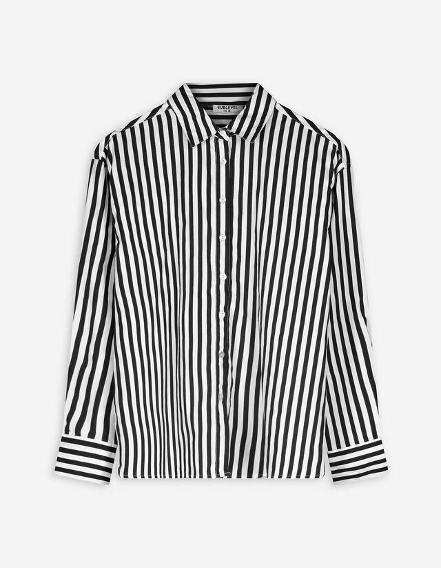 Hemdbluse - Streifen - schwarz