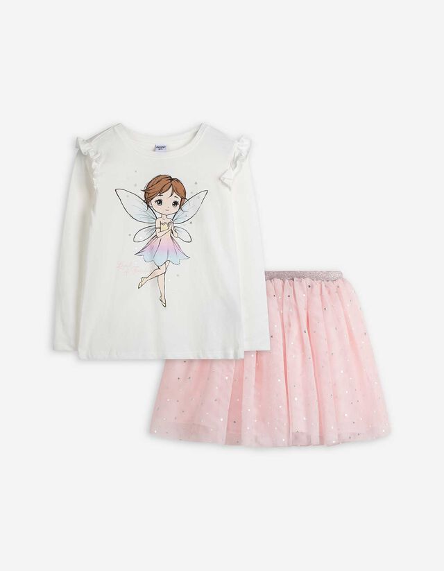 Set aus Shirt und Rock - Glitzerprint - wei&szlig;