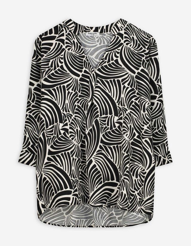 Bluse - Allover-Muster - schwarz