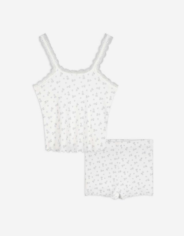 Pyjama Set aus Shirt und Hose - Allover-Print - wei&szlig;