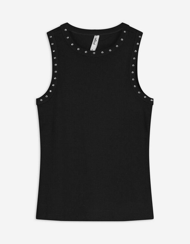 Top - Nietenbesatz - schwarz