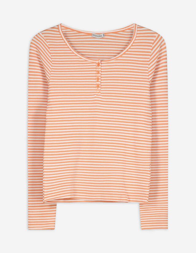 Langarmshirt - Rippenstruktur - orange