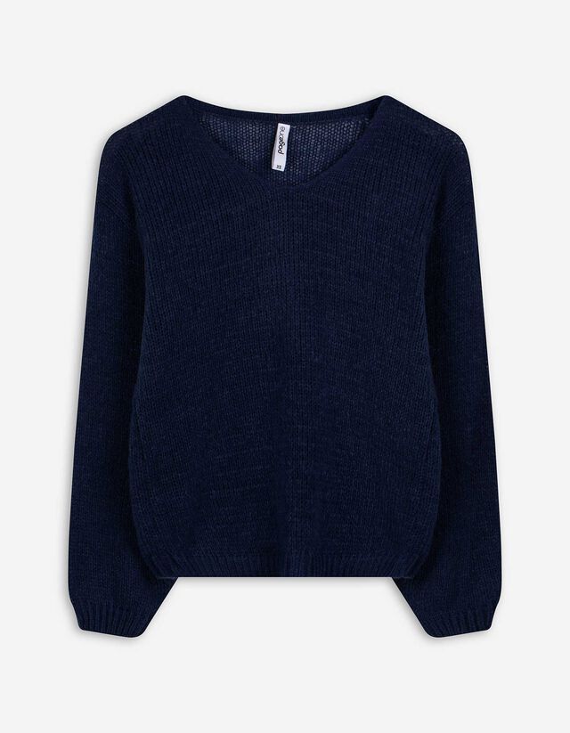 Strickpullover - V-Ausschnitt - dunkelblau