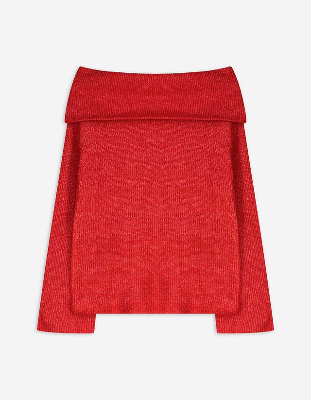 Strickpullover - Carmen-Ausschnitt - rot