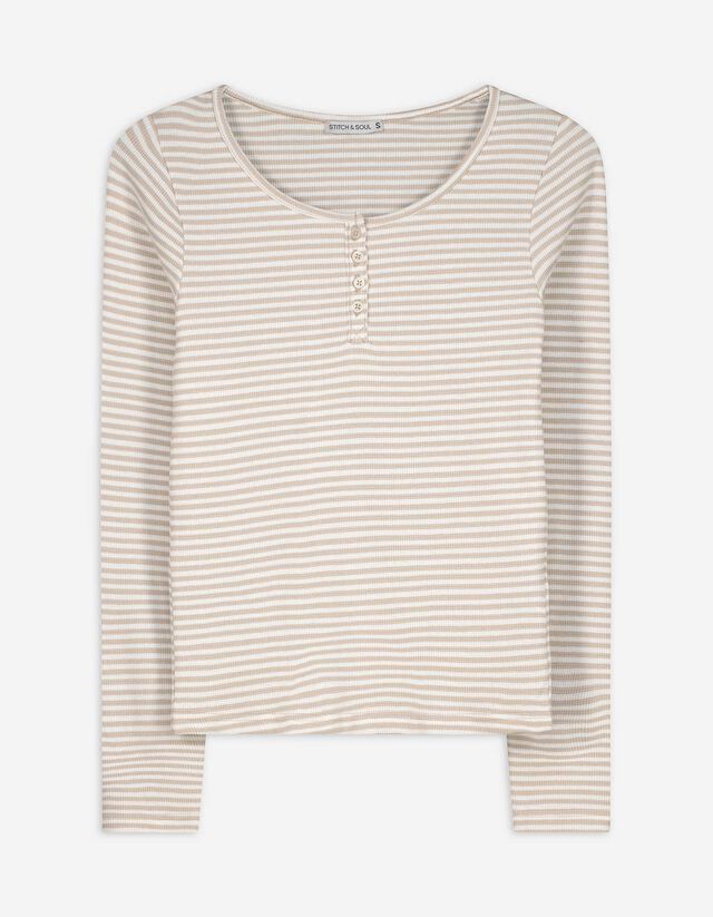 Langarmshirt - Rippenstruktur - wei&szlig;