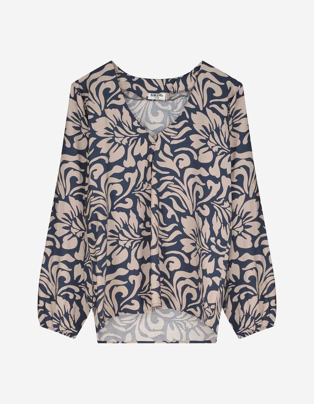 Bluse - Allover-Print - dunkelblau