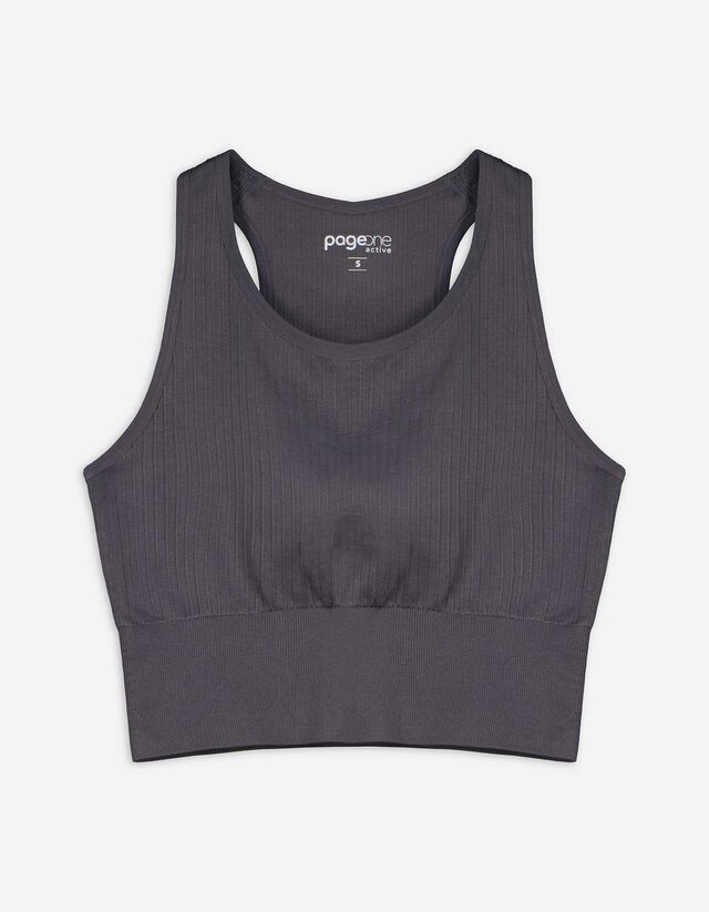 Cropped Top - Gerippt - dunkelgrau
