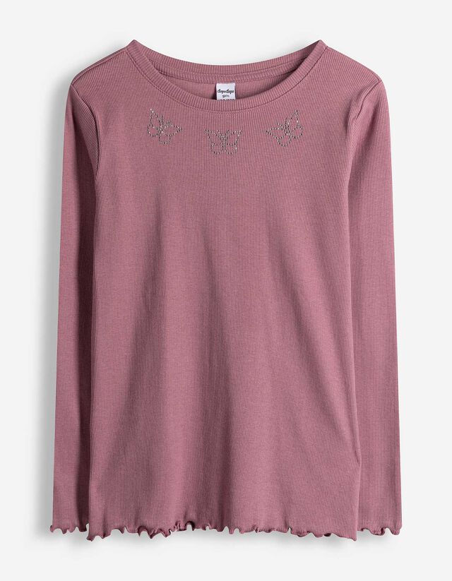 Langarmshirt - Ziersteine - dunkellila