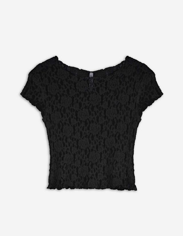 Cropped Shirt - Spitze - schwarz