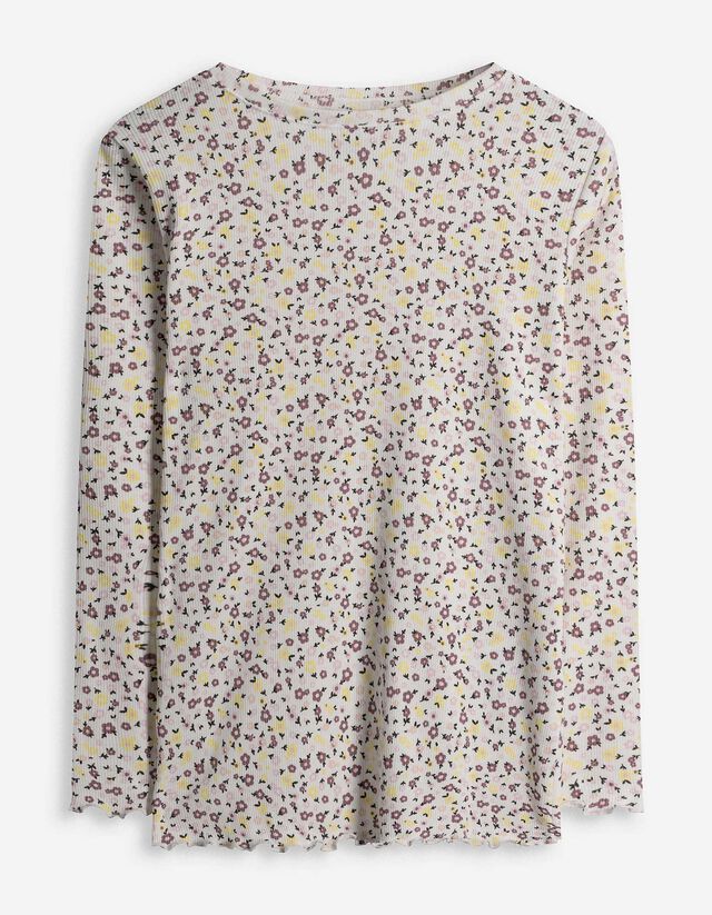 Langarmshirt - Rippenstruktur - wei&szlig;