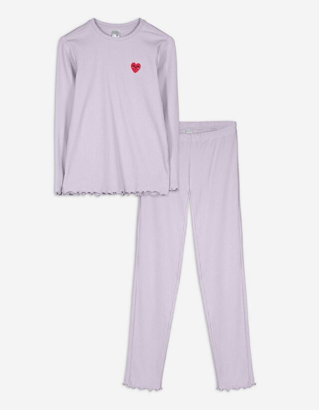 Pyjama Set aus Langarmshirt und Hose- Muschelsaum - lila