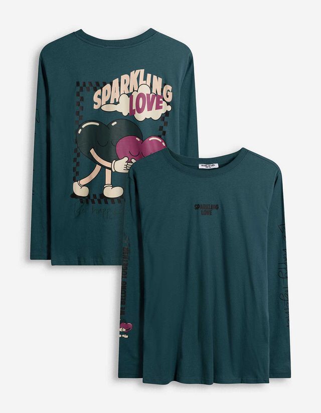 Langarmshirt - R&uuml;ckenprint - t&uuml;rkis